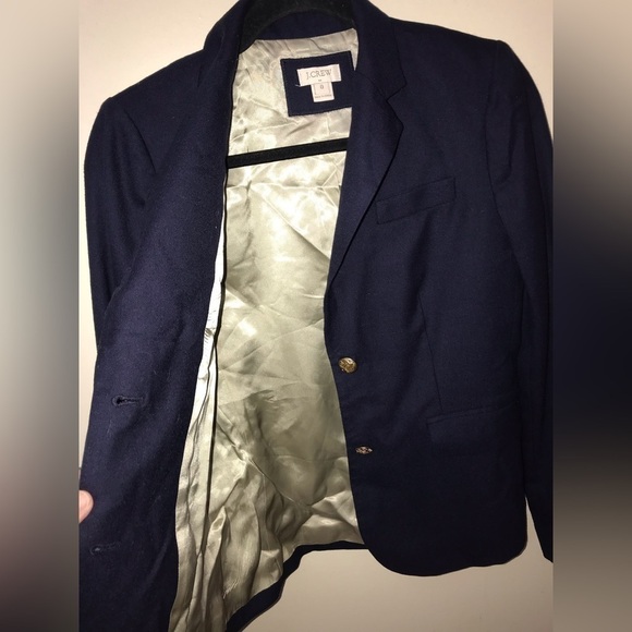 j. Crew Factory Womens Wool Blend Gold Buttons Schoolboy Navy Blazer Size 0 - Picture 10 of 15